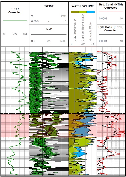 Typical BMR plot with a highlighted interval of increased free fluid volume